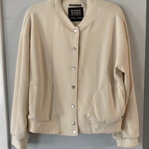 Scotch & Soda Cream Snap-Front Bomber Jacket